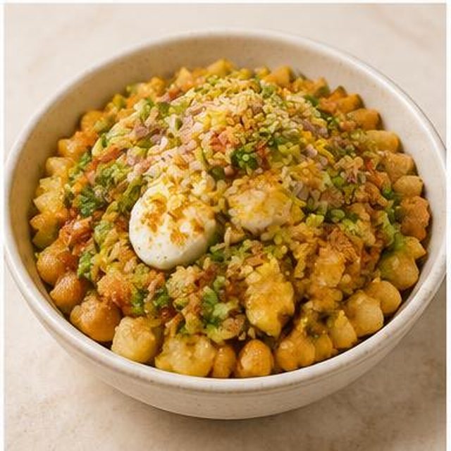 Chotpoti — 6 pezzi con ceci, uovo, patata e salsa al tamarindo · 6 pieces with chickpeas, egg, potato and tamarind sauce